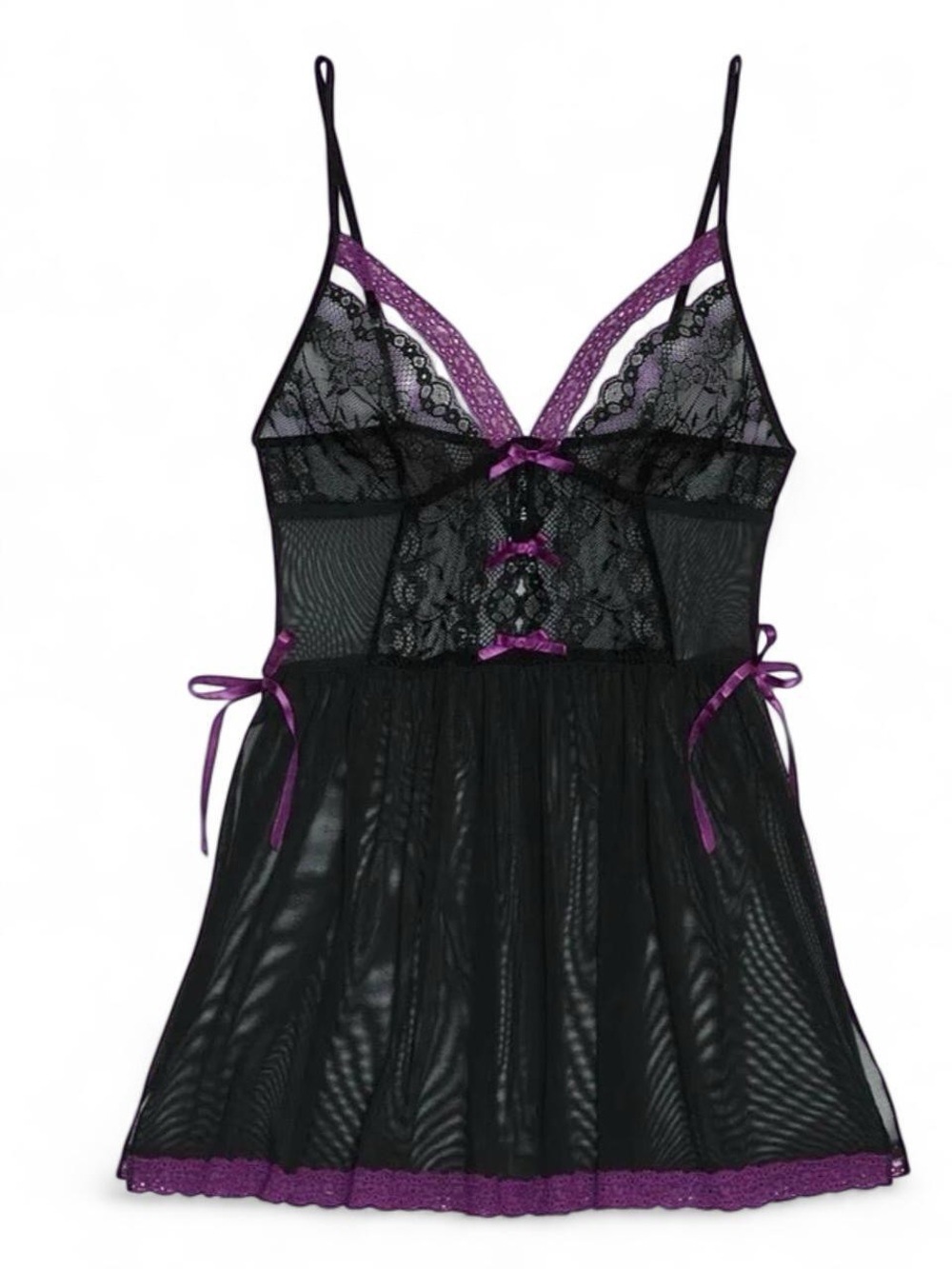 Adore Me Black & Purple Lace Mesh Chemise